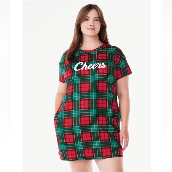 Joyspun Other - Joyspun Red and Green Plaid Short Sleeve Sleep Dress w/ Pockets Cheer Large XL